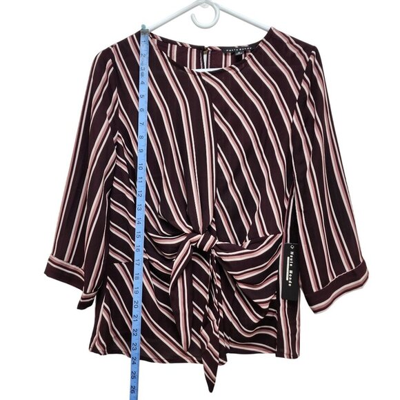 Haute Monde Womens Striped Burgundy Pink Tie Front Blouse Top 3/4 Sleeves Size M - Picture 6 of 10
